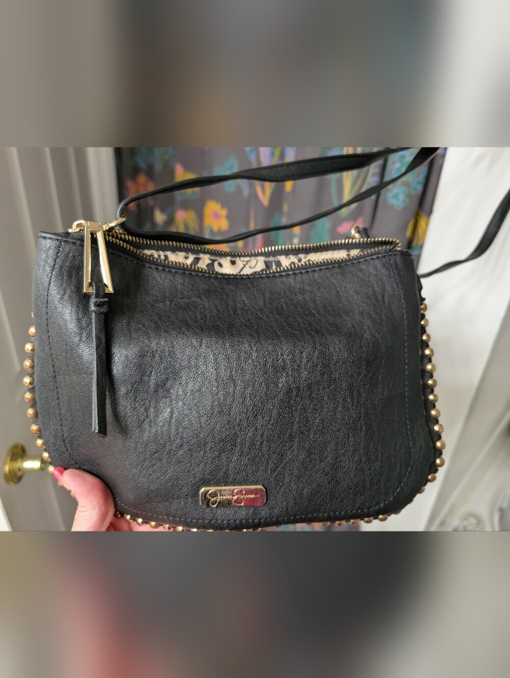 Jessica Simpson black textured faux leather Adjustable Strap Handbag/Crossbody